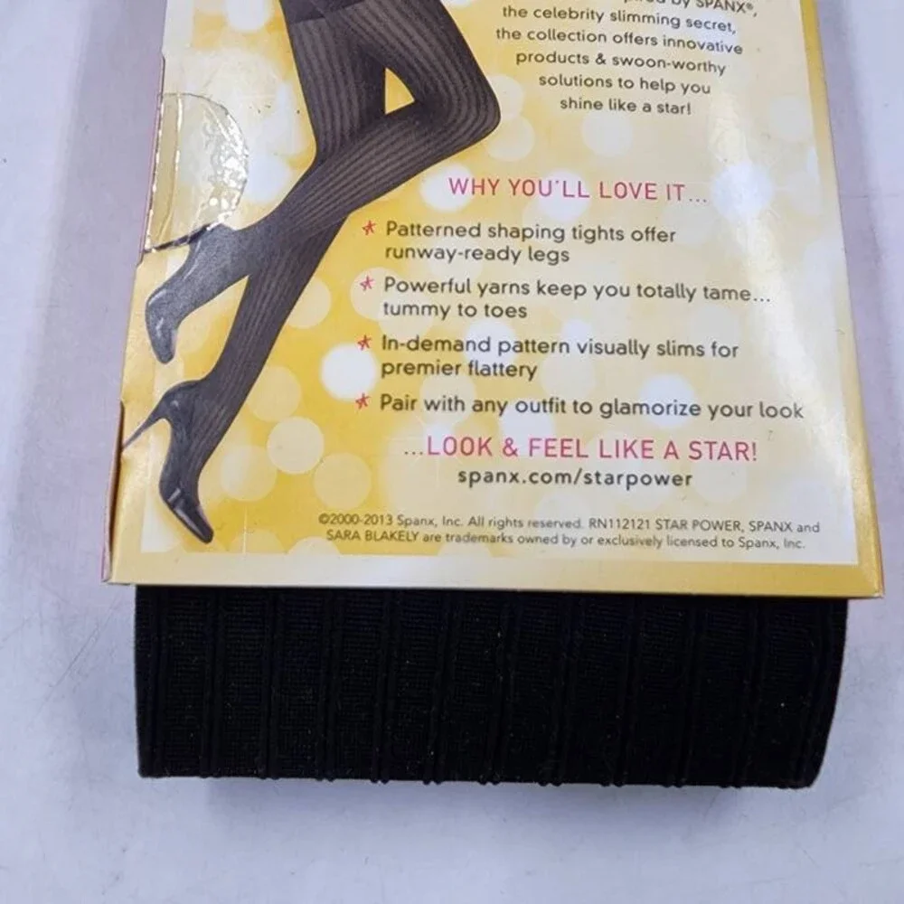 Star Power by Spanx Ribbed Row Shaping Tights Women's A (95-125 lbs.) Black